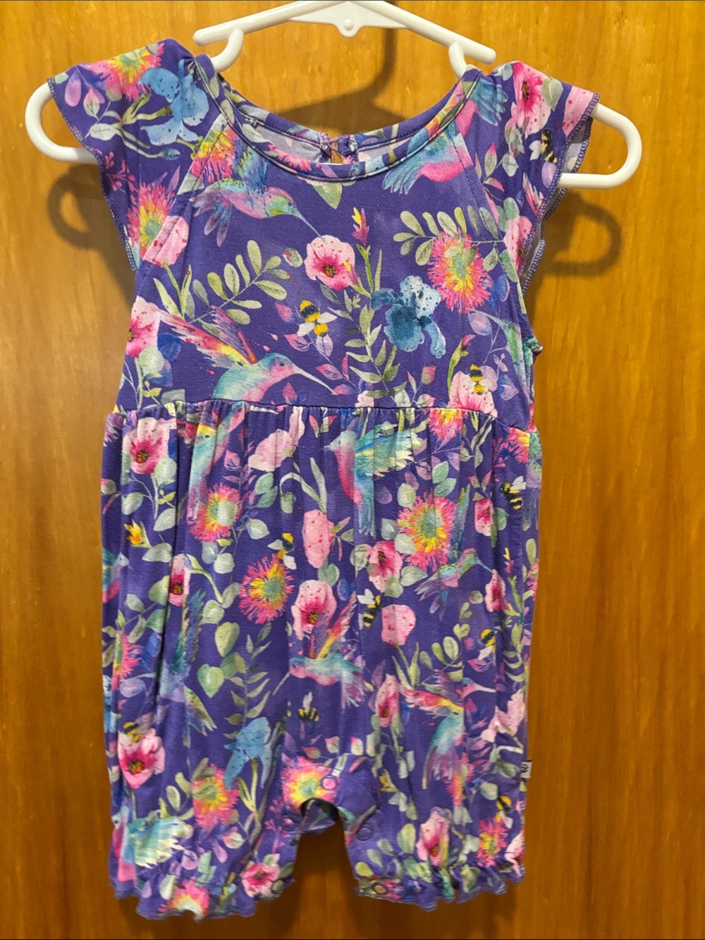 Girls Purple Floral & Hummingbird Casual Romper